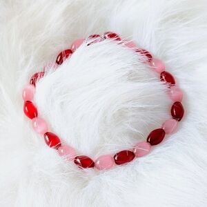 Dog Necklace, Beaded, Red & Pink, Small, New, Handmade